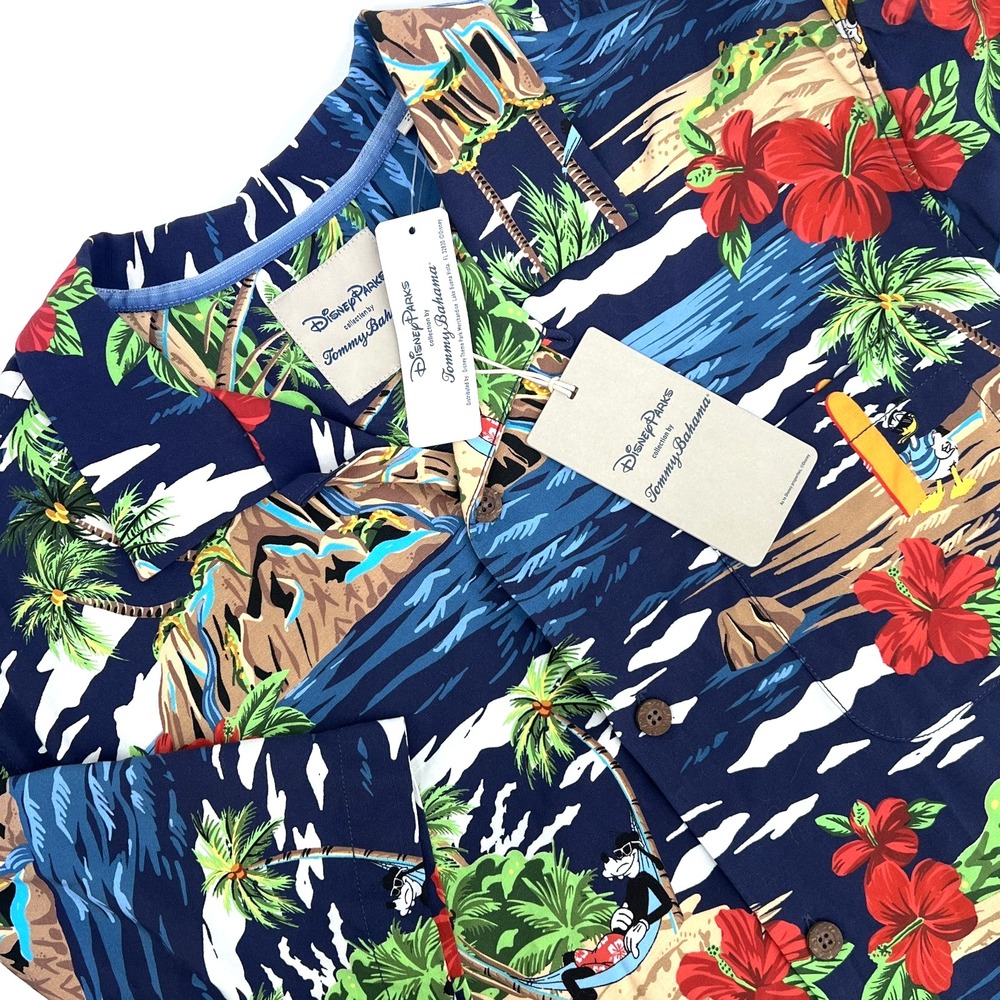 DISNEY PARKS x TOMMY BAHAMA Men's Sz M NWT Kingdom Blue Magic Isles Rayon Shirt